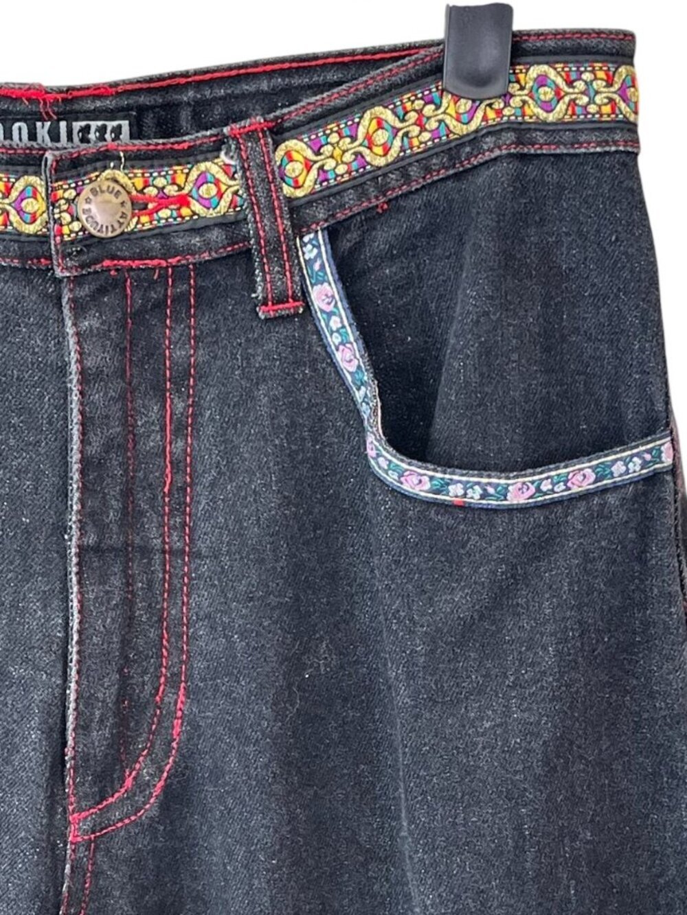 Sooki Vintage Y2K Beaded Fringe Embellished Black Jeans Size 10 Boho - Picture 8 of 10
